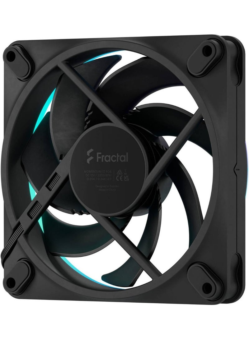 Fractal Design Momentum 12 RGB 120mm PWM ARGB Case Fan – 350–2200 RPM, 62.44 CFM Airflow, 2.42 mmH₂O Static Pressure, Fluid Dynamic Bearing, Gen 2 Addressable RGB (16 LEDs), Zero RPM Mode, Daisy-Chain Support – Black | FD-F-MR1-1201 - Image 5